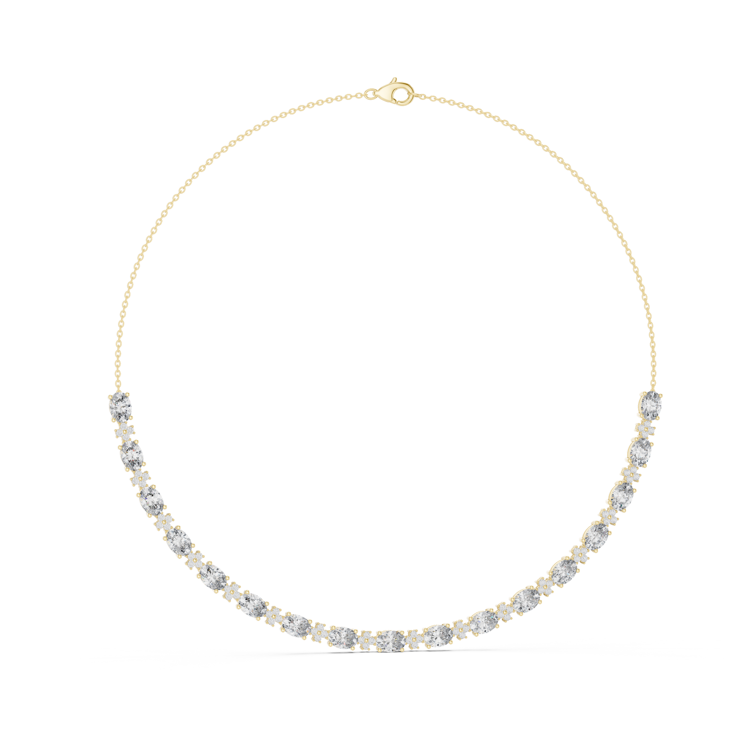 192.7ctw Oval Cut Aquamarine & Diamond Cluster Tennis Necklace in Yellow Gold