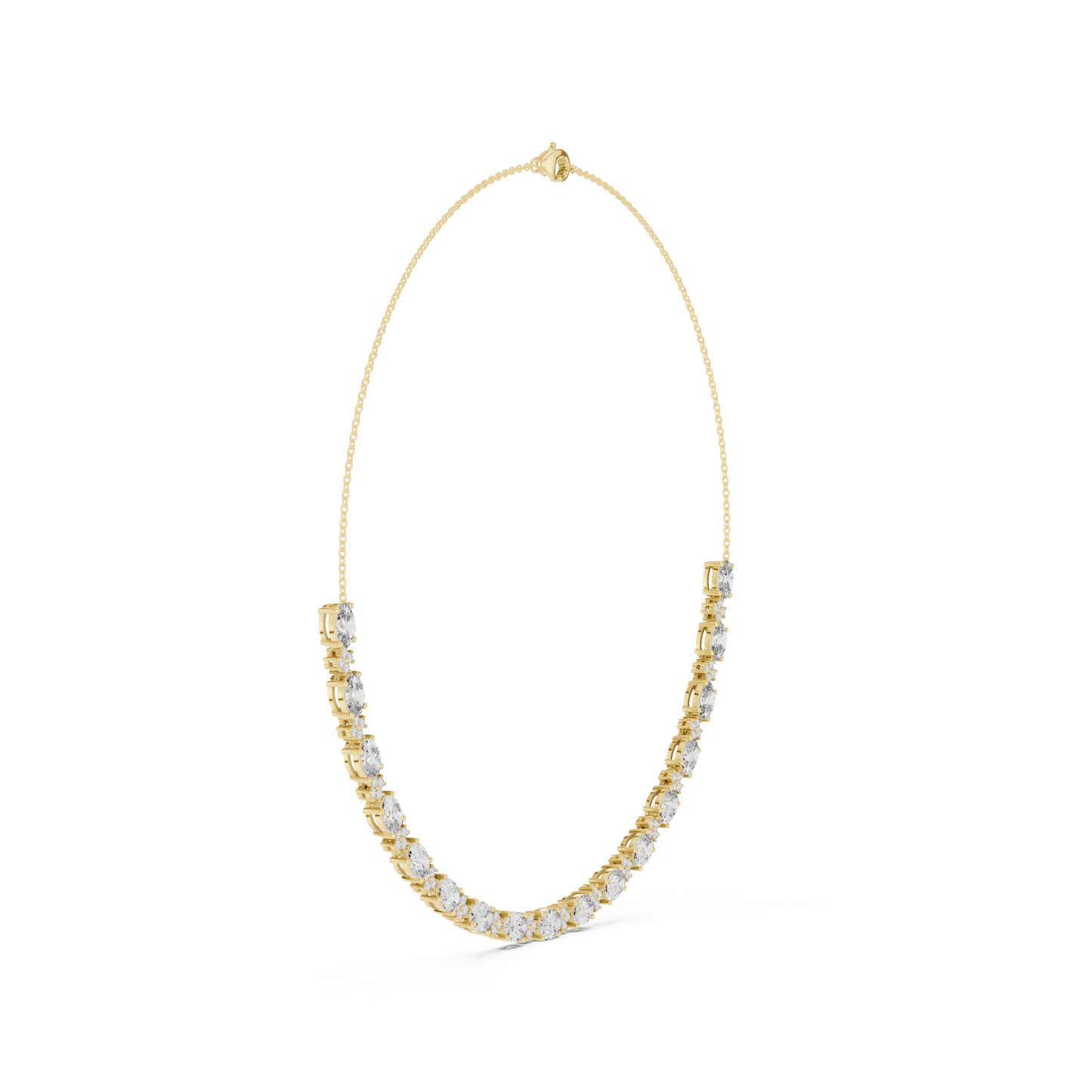 192.7ctw Oval Cut Aquamarine & Diamond Cluster Tennis Necklace in Yellow Gold