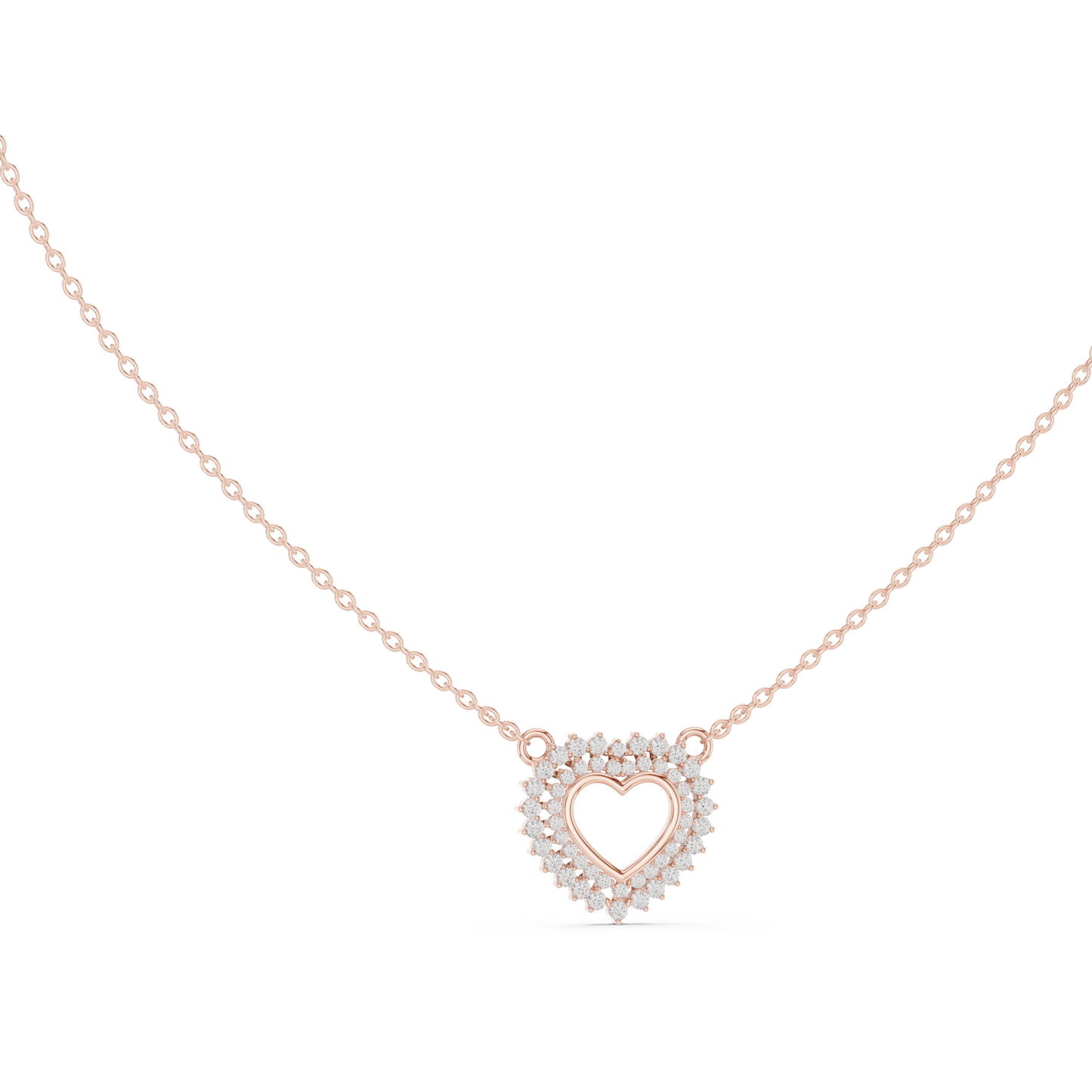 0.38ctw Solid Gold Double Halo Open Heart Pendant Diamond Accent