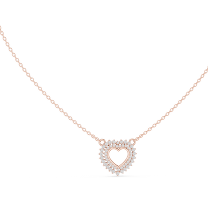 0.38ctw Solid Gold Double Halo Open Heart Pendant Diamond Accent