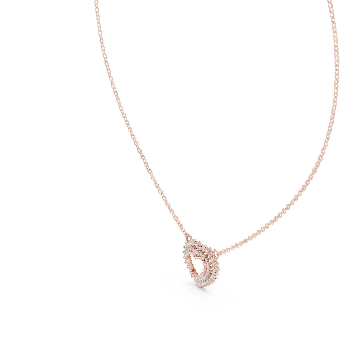 0.38ctw Solid Gold Double Halo Open Heart Pendant Diamond Accent