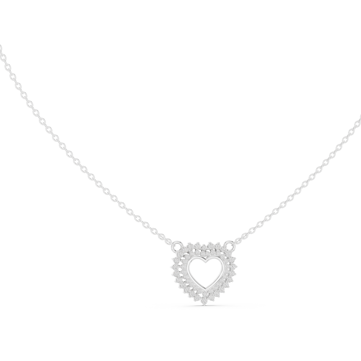 0.38ctw Solid Gold Double Halo Open Heart Pendant Diamond Accent