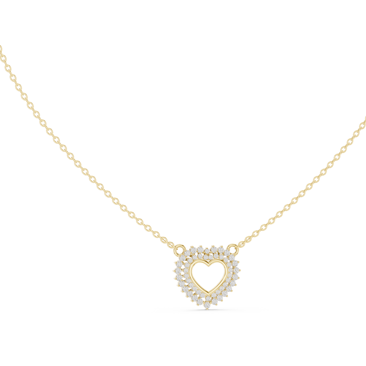 0.38ctw Solid Gold Double Halo Open Heart Pendant Diamond Accent