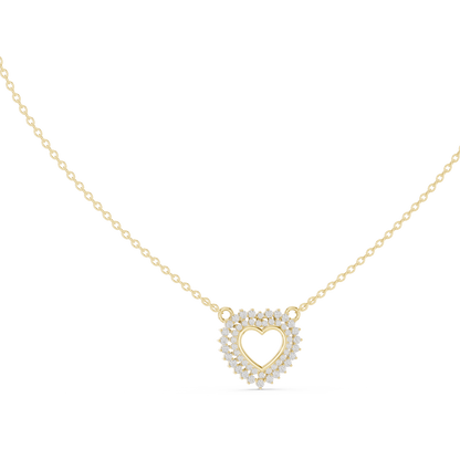 0.38ctw Solid Gold Double Halo Open Heart Pendant Diamond Accent