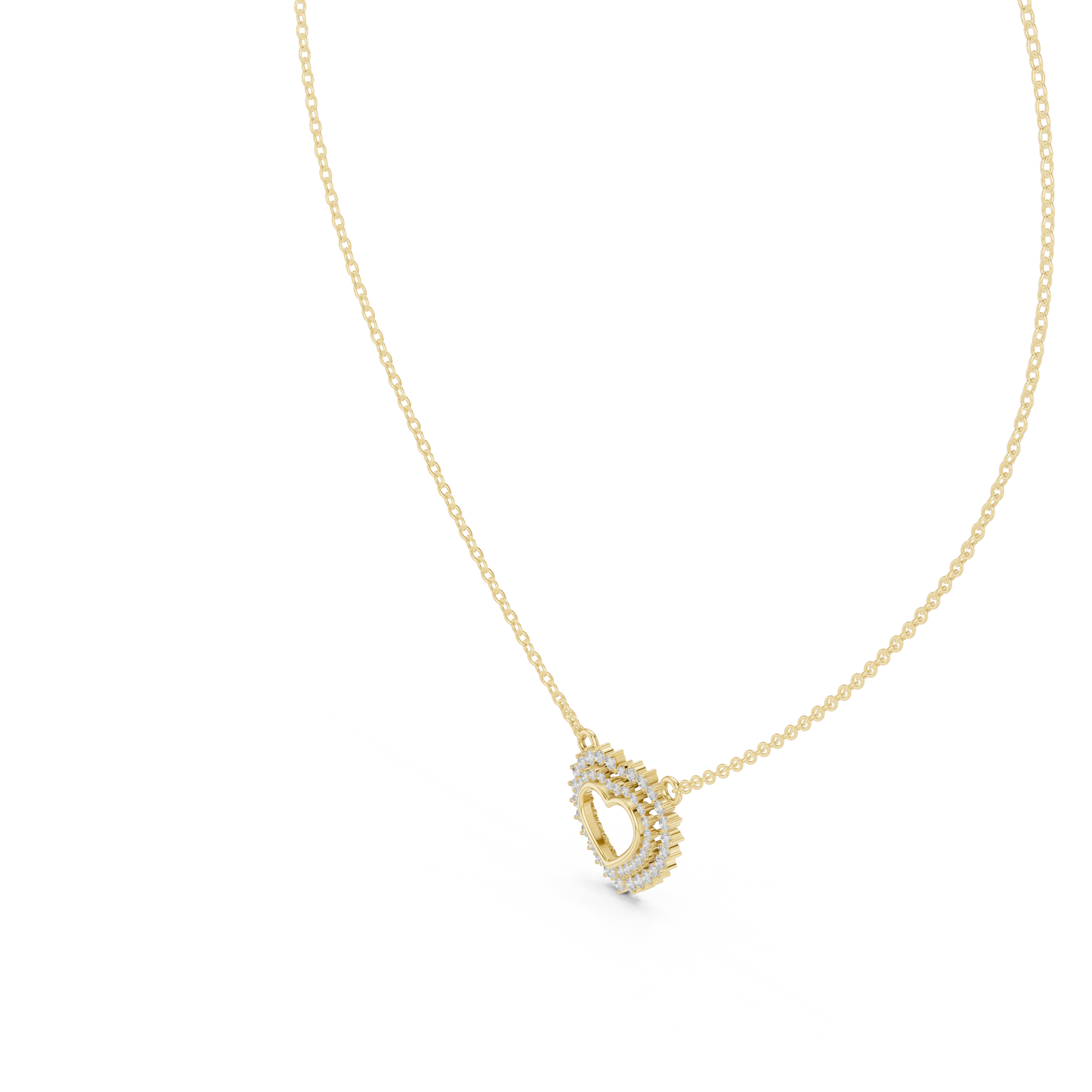 0.38ctw Solid Gold Double Halo Open Heart Pendant Diamond Accent