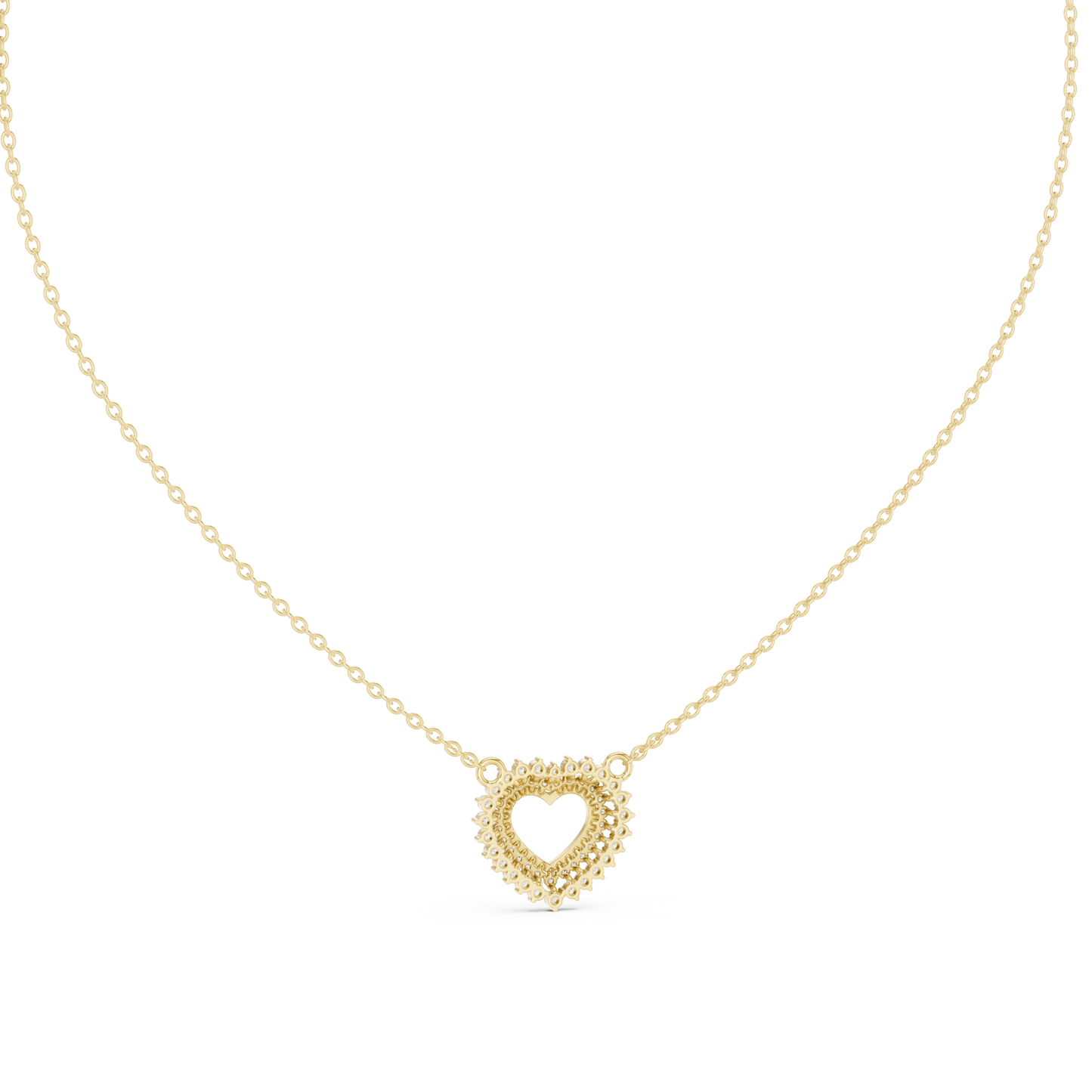 0.38ctw Solid Gold Double Halo Open Heart Pendant Diamond Accent