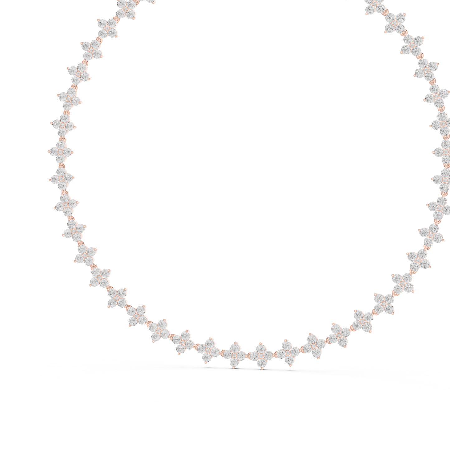 Yellow Gold Sparkling Crystal Quatrefoil Flower Tennis Necklace 19.8ctw