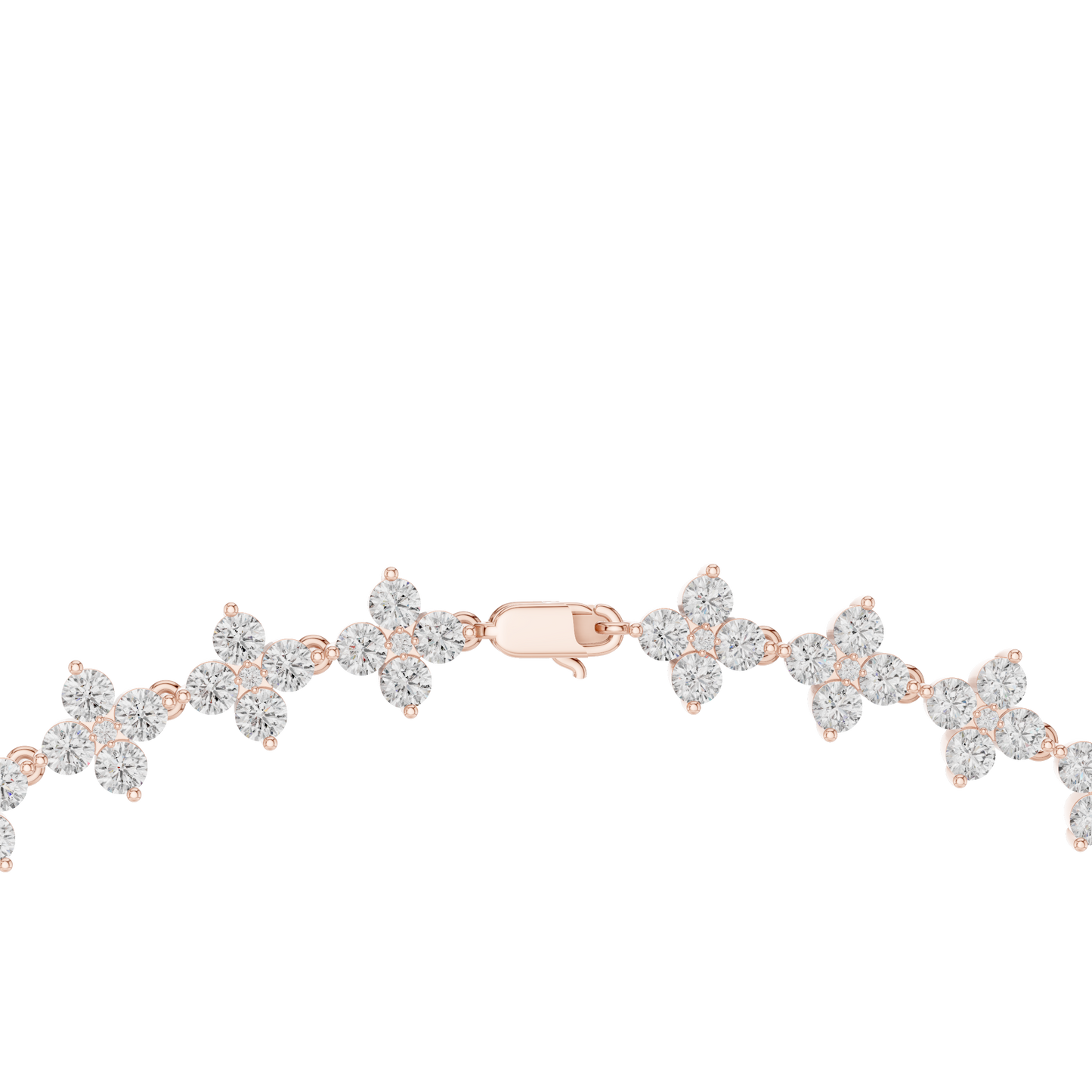 Yellow Gold Sparkling Crystal Quatrefoil Flower Tennis Necklace 19.8ctw