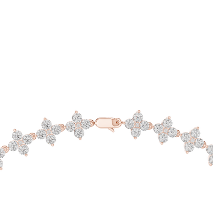 Yellow Gold Sparkling Crystal Quatrefoil Flower Tennis Necklace 19.8ctw