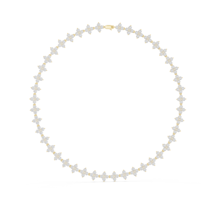 Yellow Gold Sparkling Crystal Quatrefoil Flower Tennis Necklace 19.8ctw