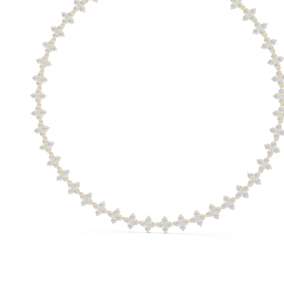 Yellow Gold Sparkling Crystal Quatrefoil Flower Tennis Necklace 19.8ctw
