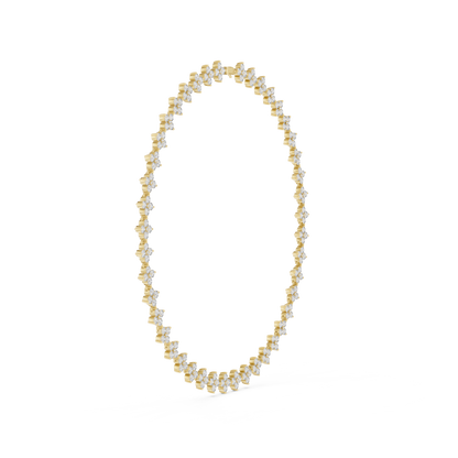 Yellow Gold Sparkling Crystal Quatrefoil Flower Tennis Necklace 19.8ctw