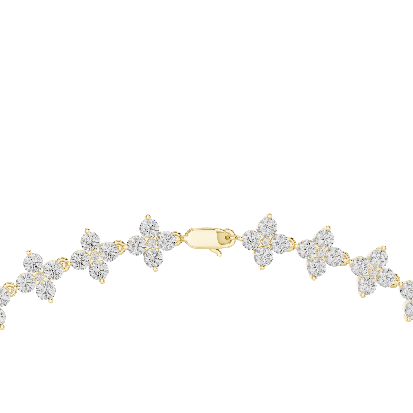 Yellow Gold Sparkling Crystal Quatrefoil Flower Tennis Necklace 19.8ctw