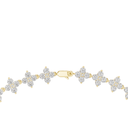 Yellow Gold Sparkling Crystal Quatrefoil Flower Tennis Necklace 19.8ctw