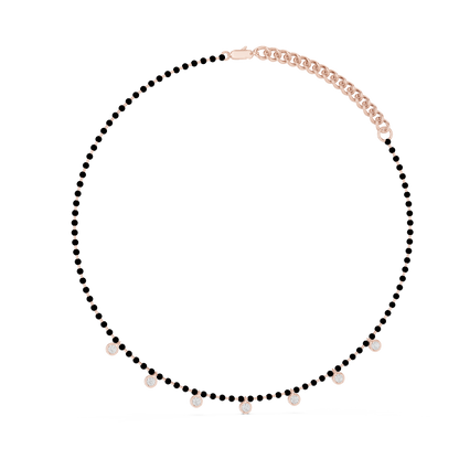 Yellow Gold Modern Mangalsutra Necklace | Black Beads & Bezel Diamond Charms 0.77ctw