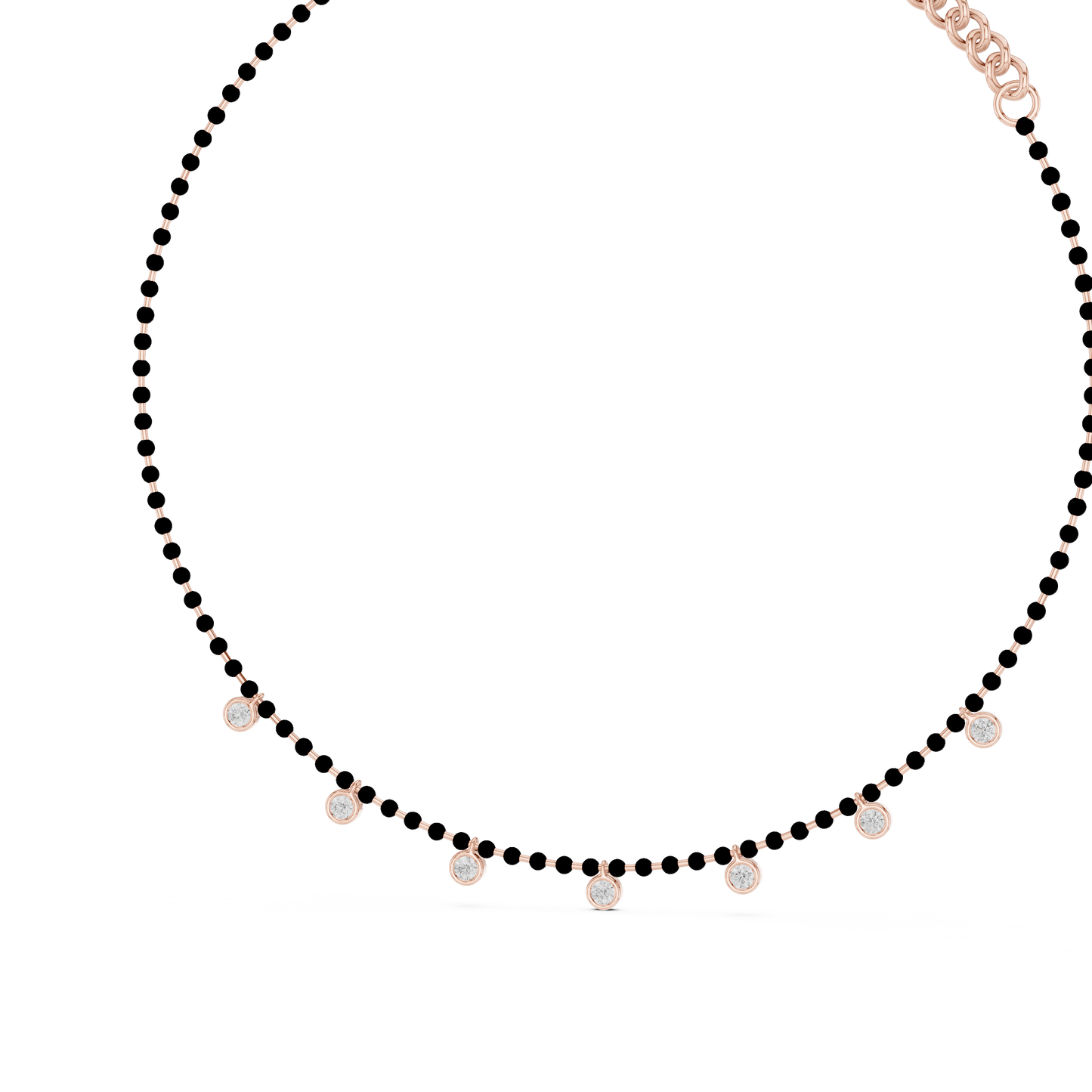 Yellow Gold Modern Mangalsutra Necklace | Black Beads & Bezel Diamond Charms 0.77ctw