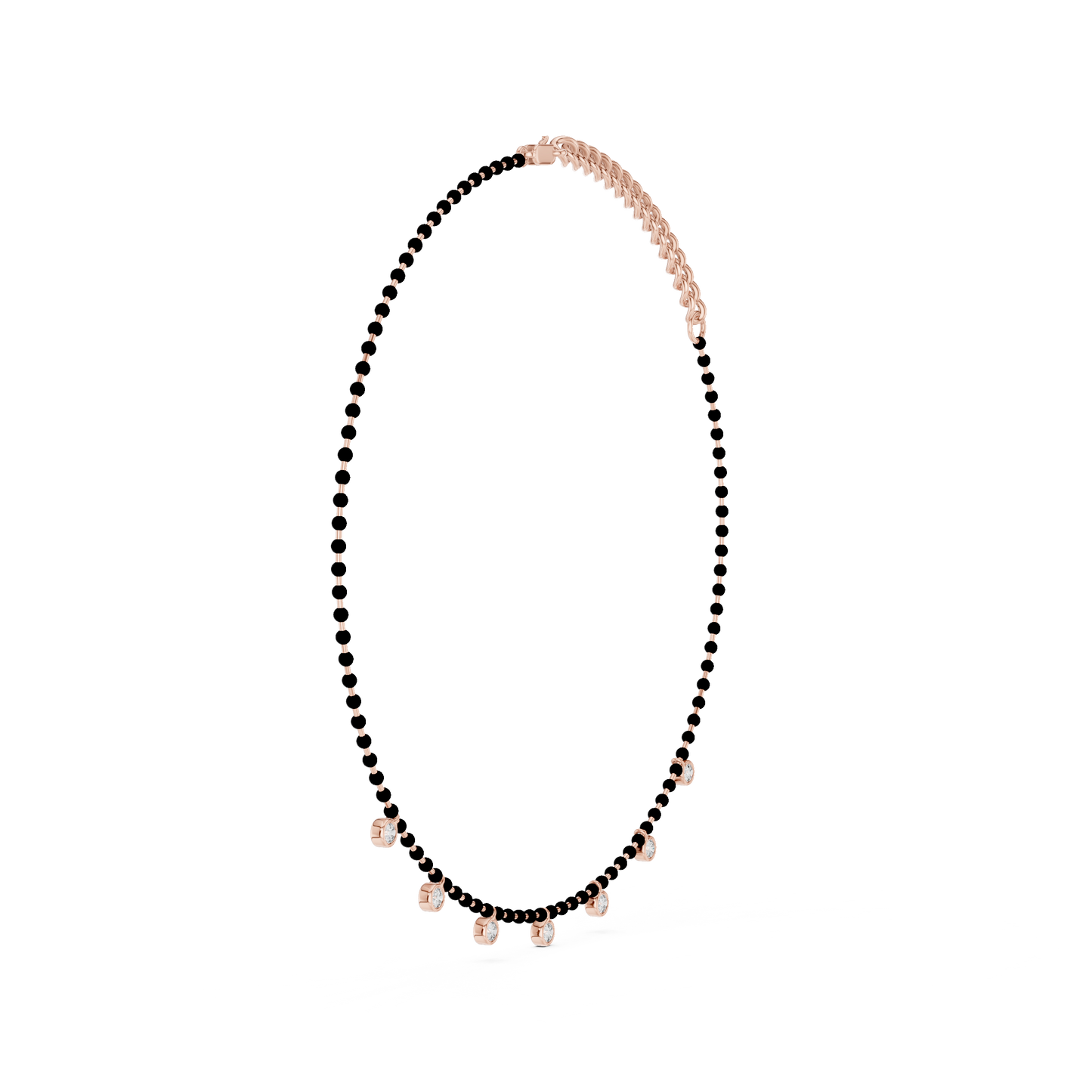 Yellow Gold Modern Mangalsutra Necklace | Black Beads & Bezel Diamond Charms 0.77ctw