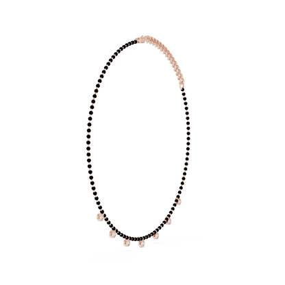 Yellow Gold Modern Mangalsutra Necklace | Black Beads & Bezel Diamond Charms 0.77ctw