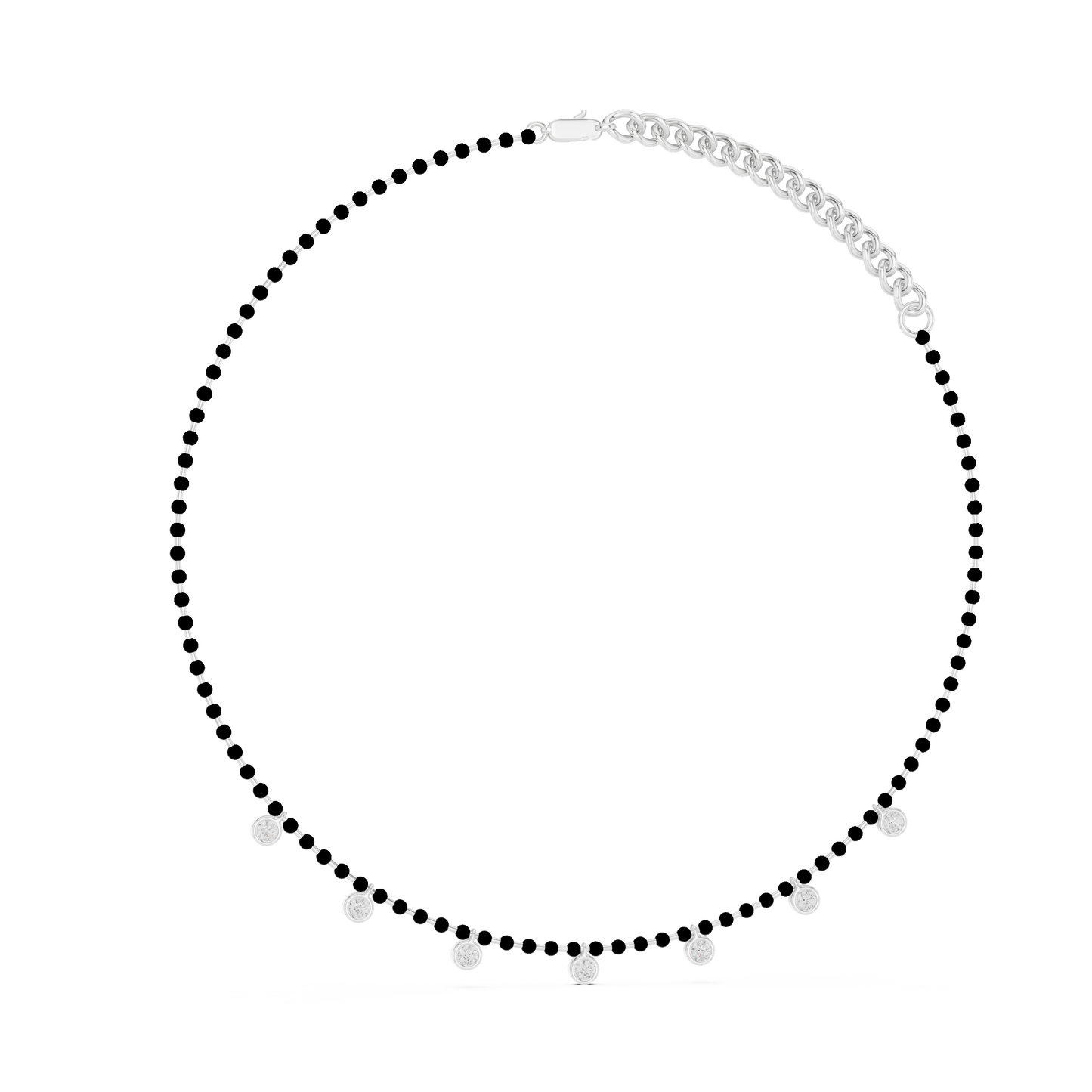 Yellow Gold Modern Mangalsutra Necklace | Black Beads & Bezel Diamond Charms 0.77ctw