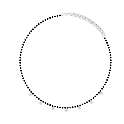 Yellow Gold Modern Mangalsutra Necklace | Black Beads & Bezel Diamond Charms 0.77ctw