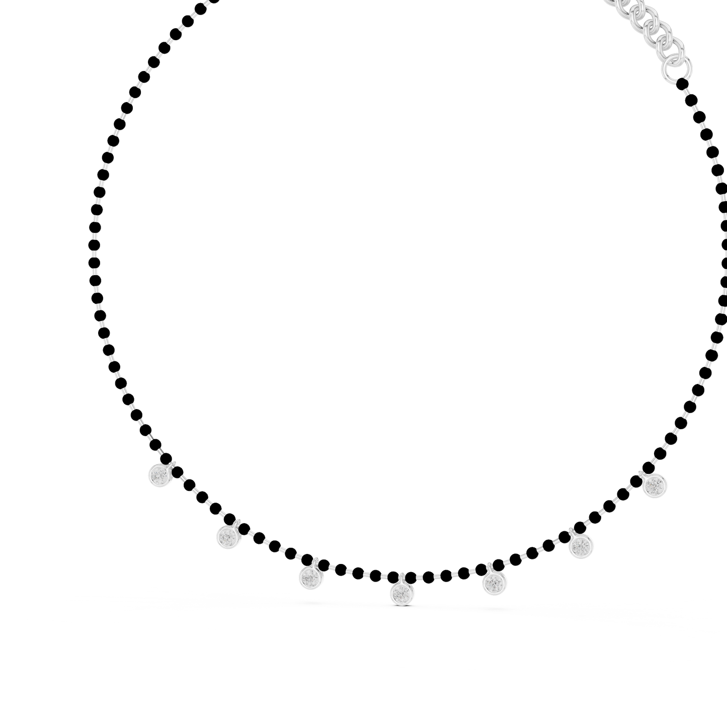 Yellow Gold Modern Mangalsutra Necklace | Black Beads & Bezel Diamond Charms 0.77ctw