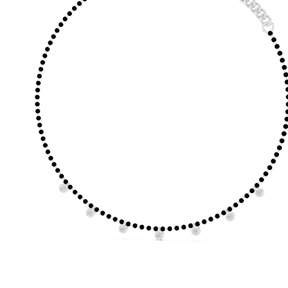 Yellow Gold Modern Mangalsutra Necklace | Black Beads & Bezel Diamond Charms 0.77ctw
