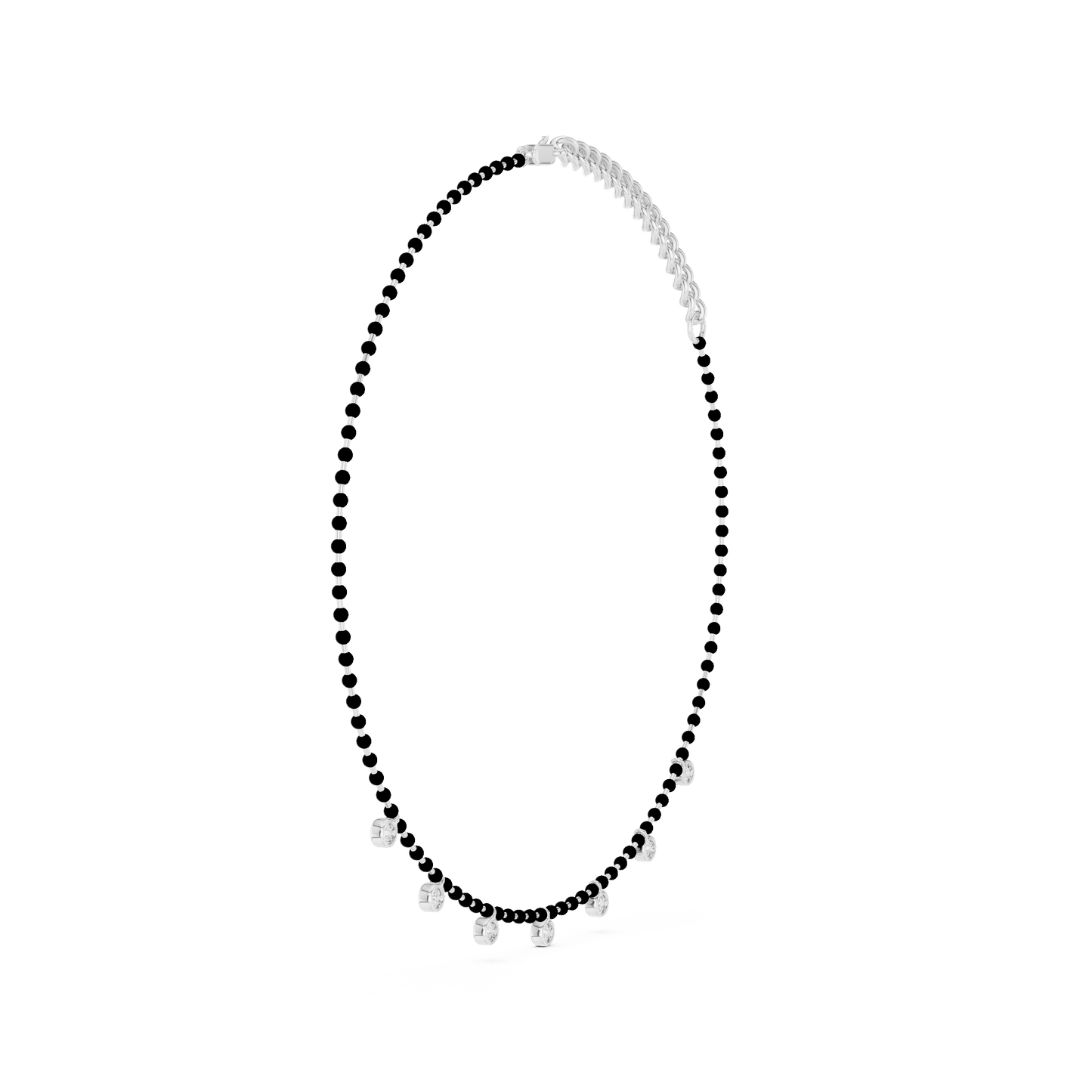 Yellow Gold Modern Mangalsutra Necklace | Black Beads & Bezel Diamond Charms 0.77ctw