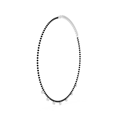 Yellow Gold Modern Mangalsutra Necklace | Black Beads & Bezel Diamond Charms 0.77ctw