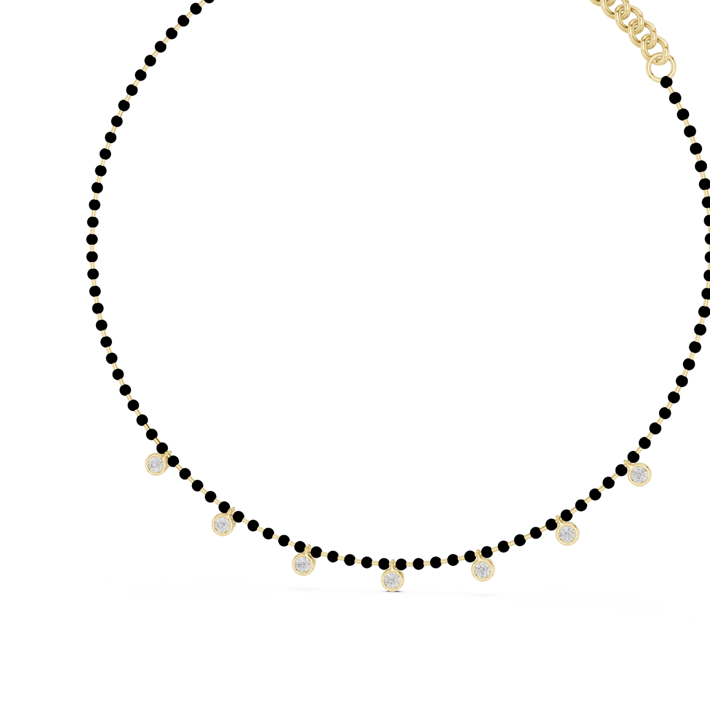 Yellow Gold Modern Mangalsutra Necklace | Black Beads & Bezel Diamond Charms 0.77ctw