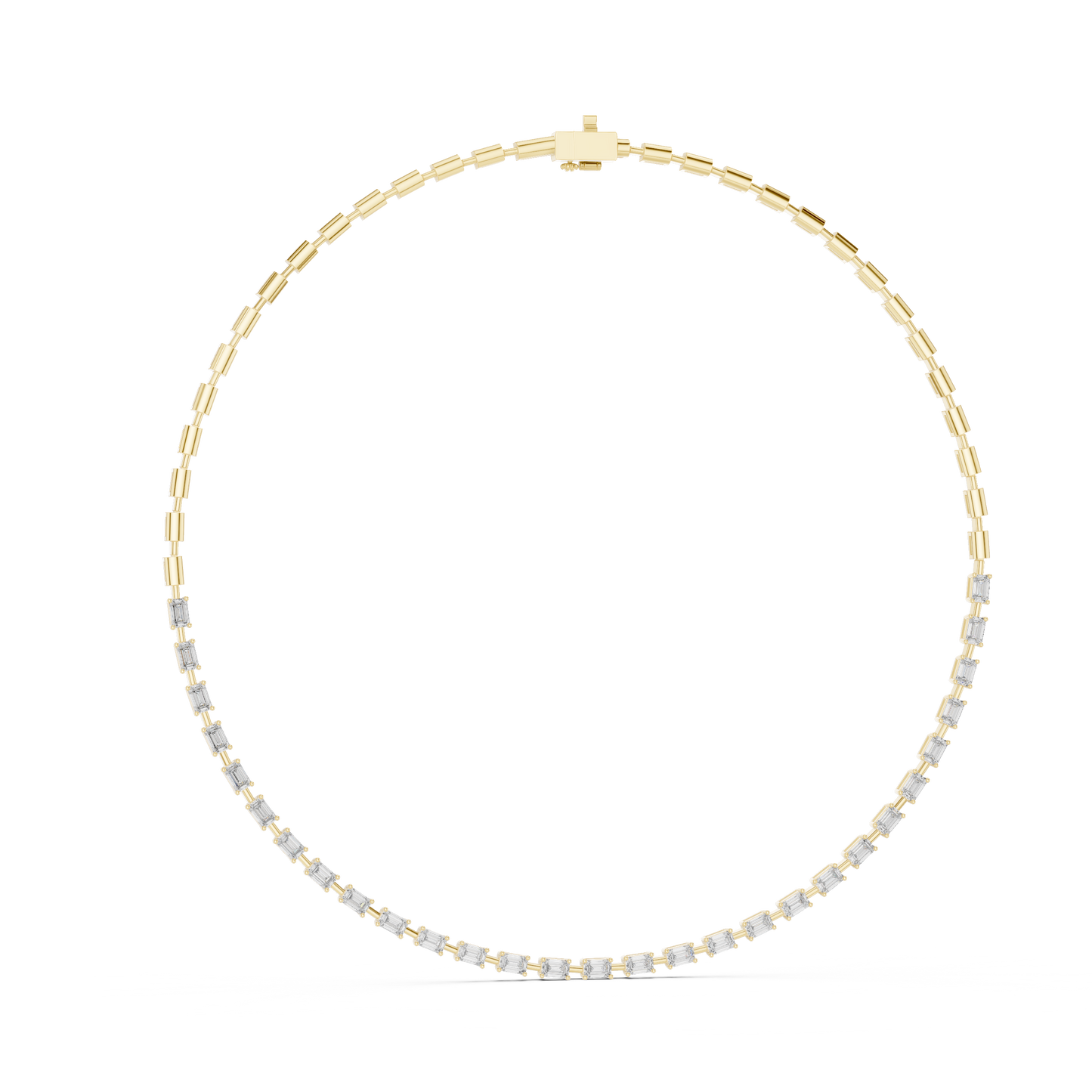 Yellow Gold Emerald Cut Diamond Tennis Choker Necklace 3.35ctw