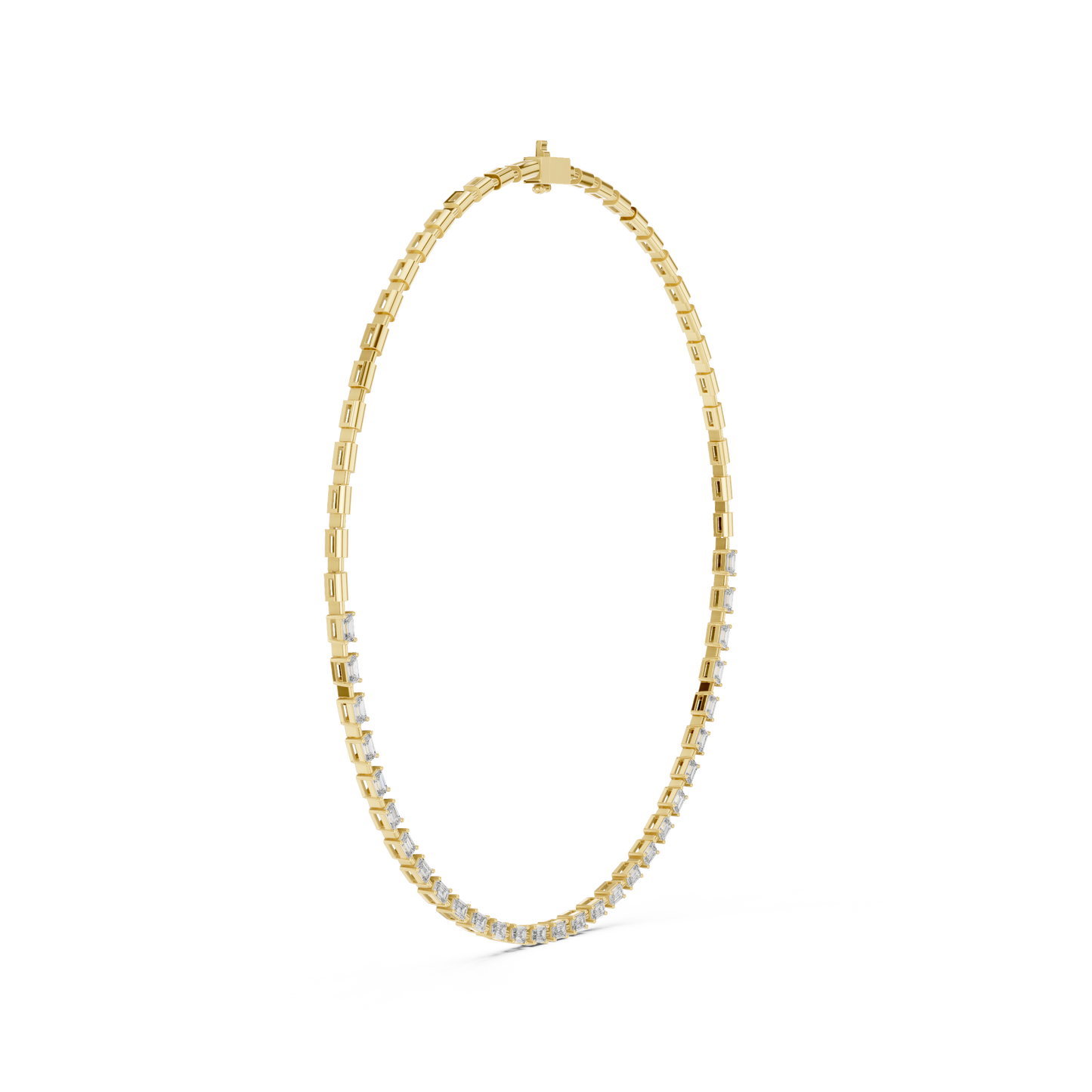 Yellow Gold Emerald Cut Diamond Tennis Choker Necklace 3.35ctw