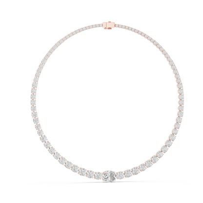 Yellow Gold Graduated Round & Oval Cut Diamond Tennis Necklace 26.82ctw