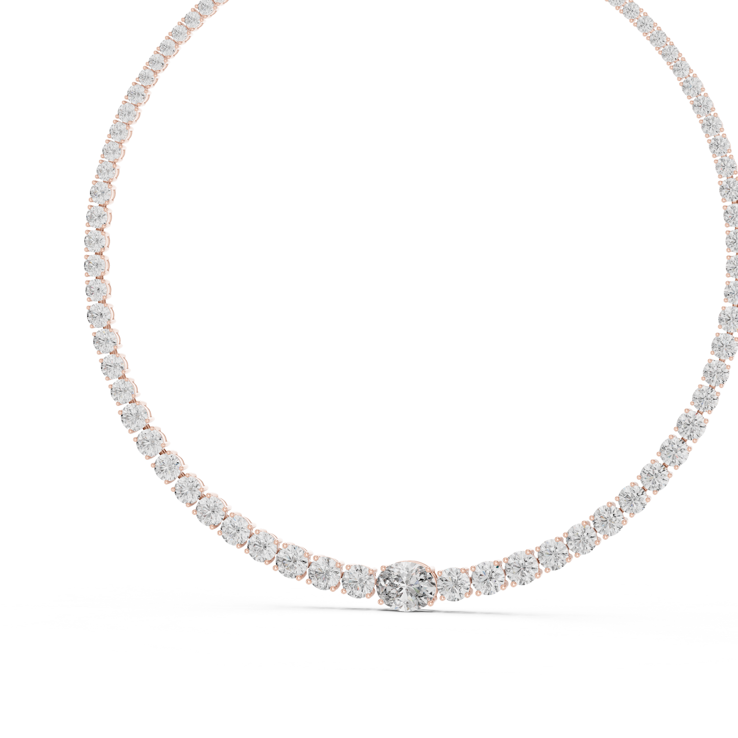 Yellow Gold Graduated Round & Oval Cut Diamond Tennis Necklace 26.82ctw