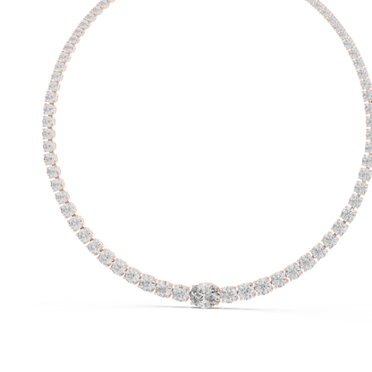 Yellow Gold Graduated Round & Oval Cut Diamond Tennis Necklace 26.82ctw