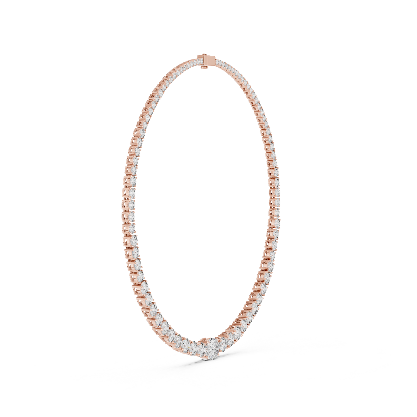 Yellow Gold Graduated Round & Oval Cut Diamond Tennis Necklace 26.82ctw