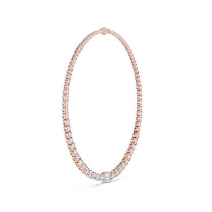 Yellow Gold Graduated Round & Oval Cut Diamond Tennis Necklace 26.82ctw