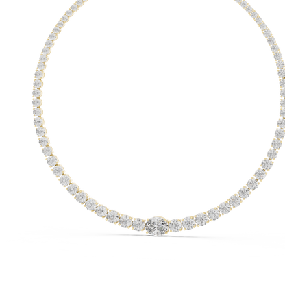 Yellow Gold Graduated Round & Oval Cut Diamond Tennis Necklace 26.82ctw