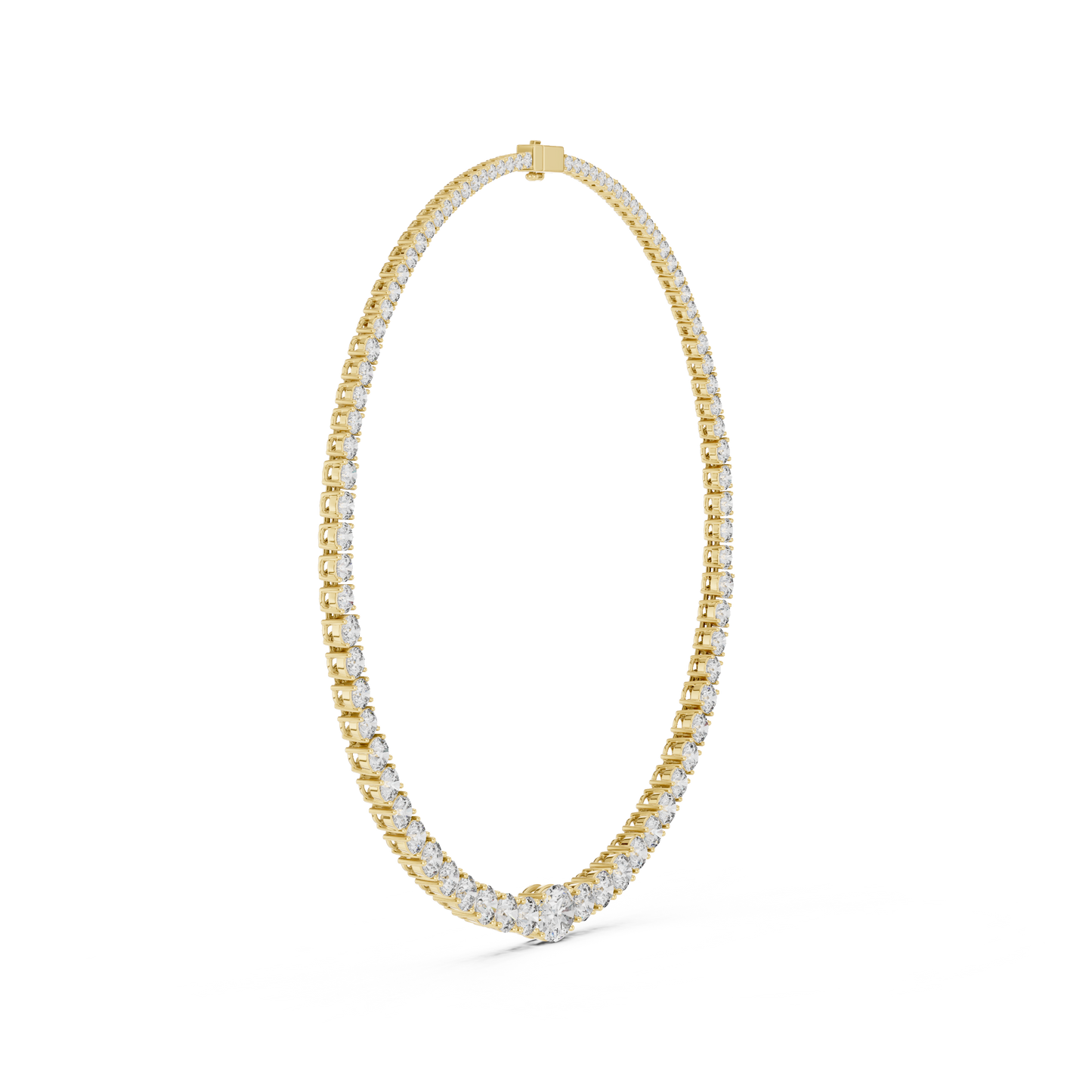 Yellow Gold Graduated Round & Oval Cut Diamond Tennis Necklace 26.82ctw