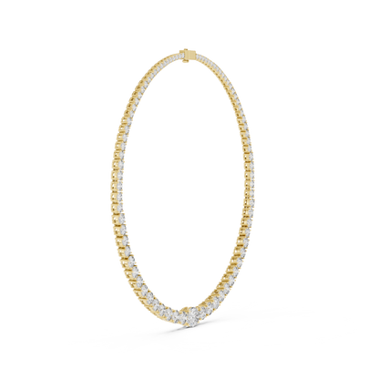 Yellow Gold Graduated Round & Oval Cut Diamond Tennis Necklace 26.82ctw