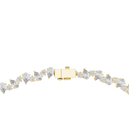 Celestial Sparkle: Pear-Cut Cluster Tennis Necklace in Yellow Gold
