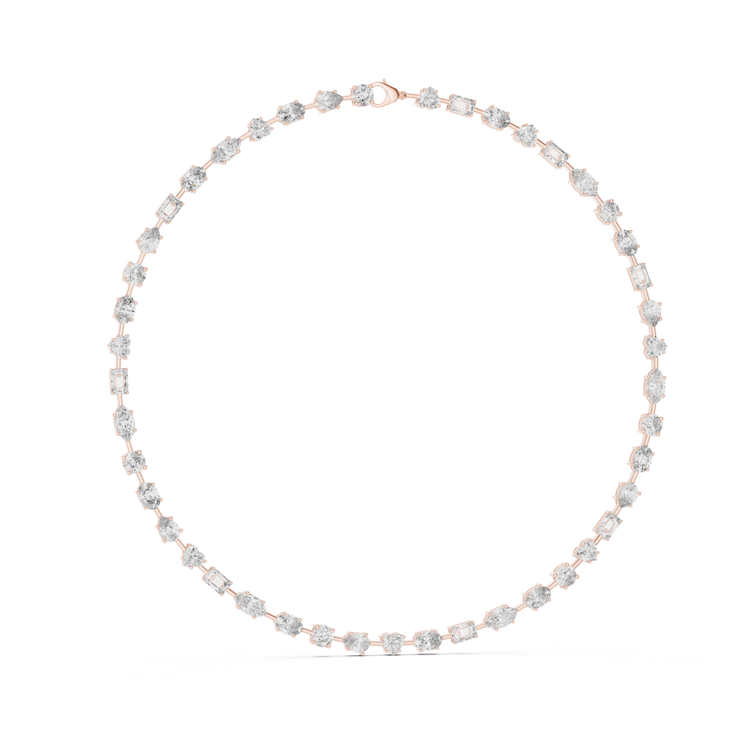 21.49ctw Solid Gold Multi-Cut Diamond Mixed Shape Tennis Choker Necklace