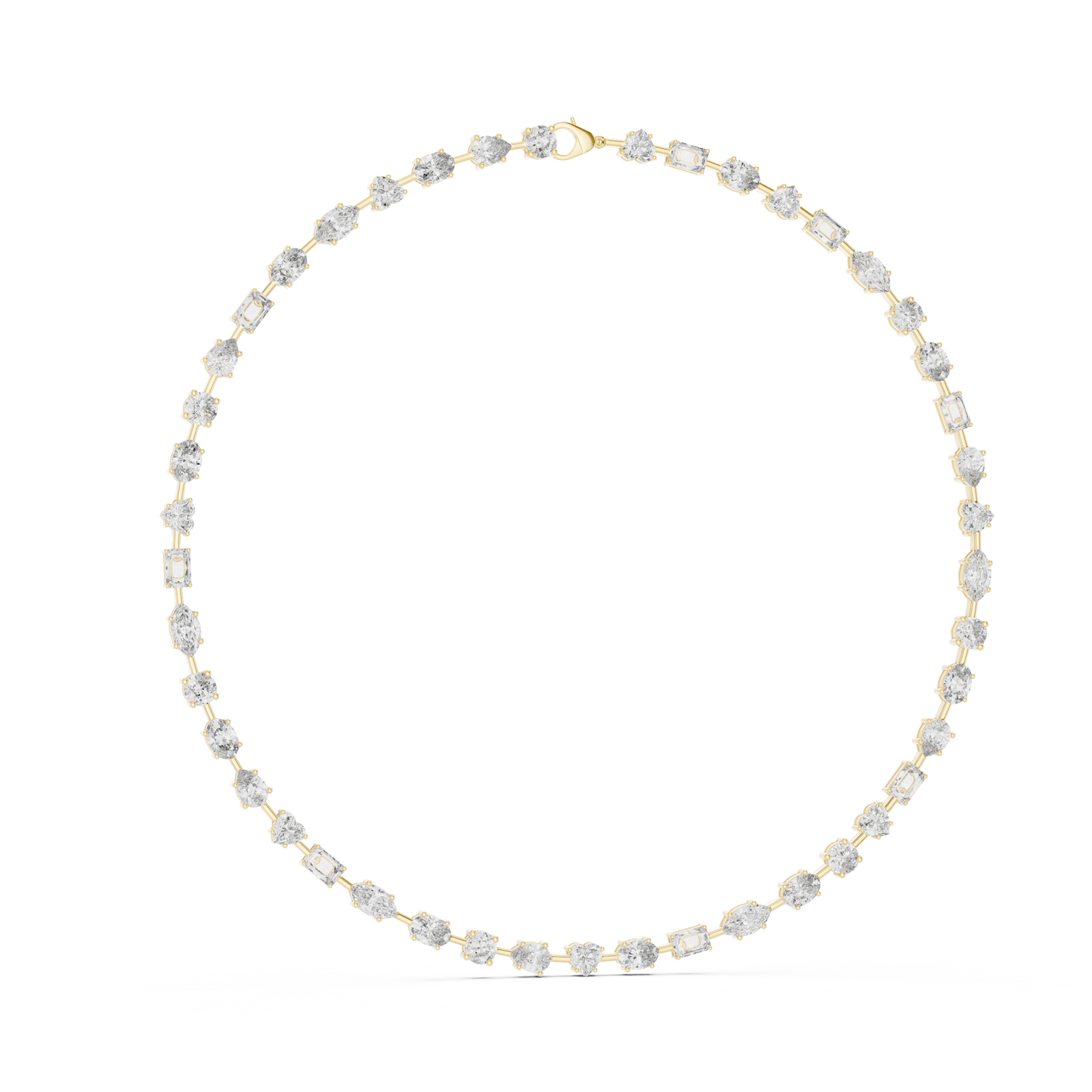 21.49ctw Solid Gold Multi-Cut Diamond Mixed Shape Tennis Choker Necklace