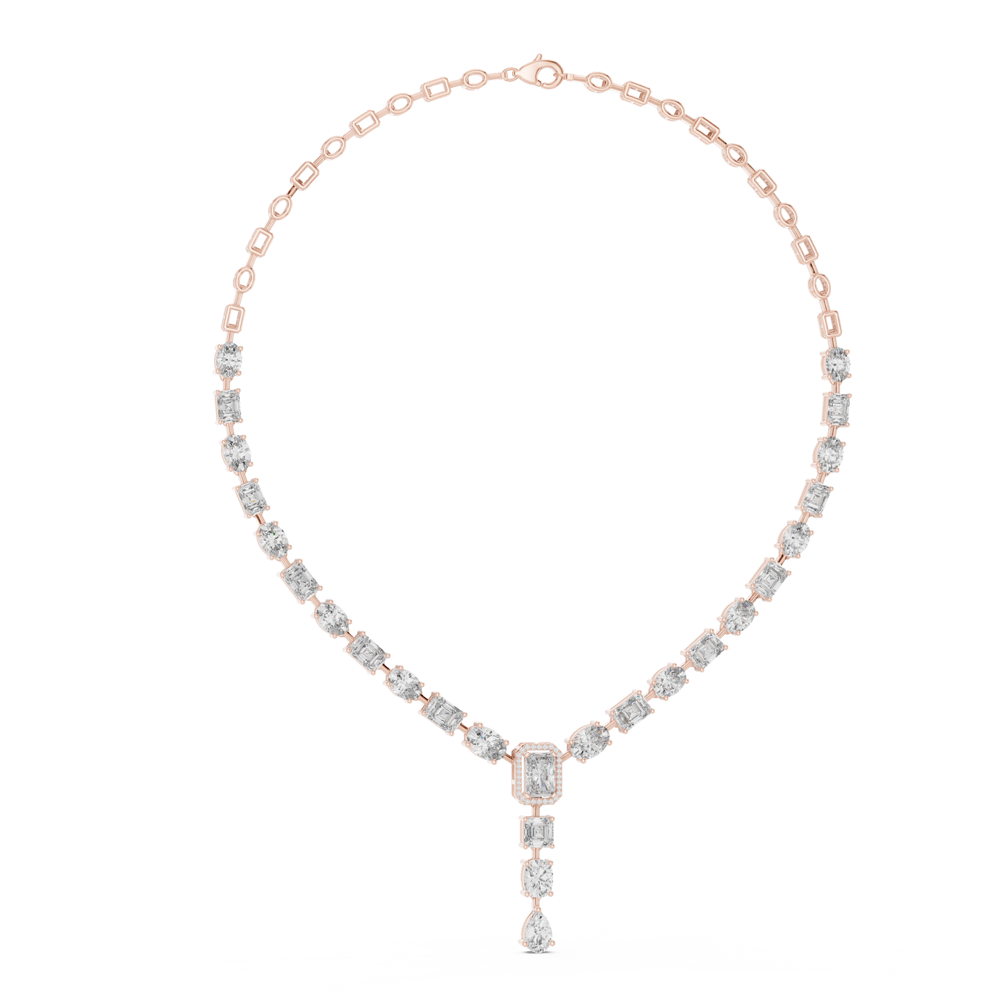 Gilded Majesty: Multi-Cut Diamond Drop Statement Necklace in Yellow Gold