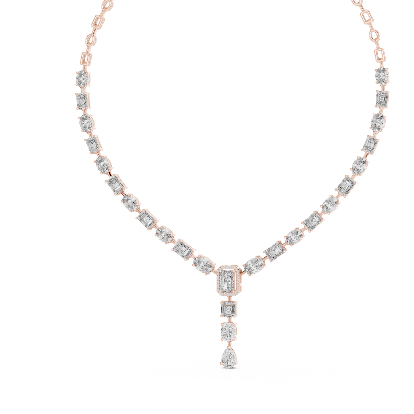 Gilded Majesty: Multi-Cut Diamond Drop Statement Necklace in Yellow Gold