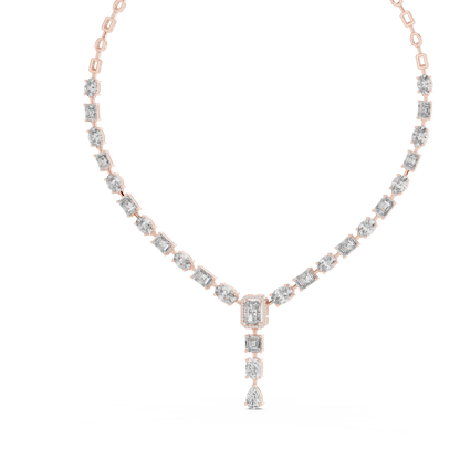 Gilded Majesty: Multi-Cut Diamond Drop Statement Necklace in Yellow Gold
