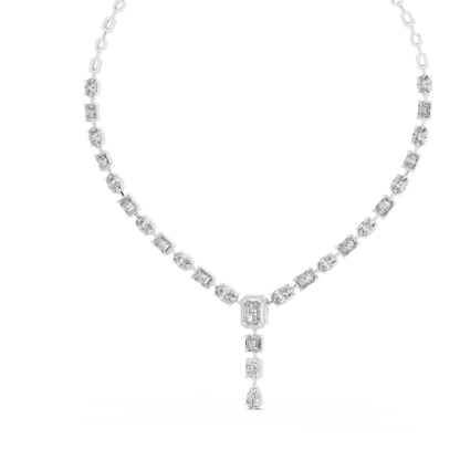 Gilded Majesty: Multi-Cut Diamond Drop Statement Necklace in Yellow Gold