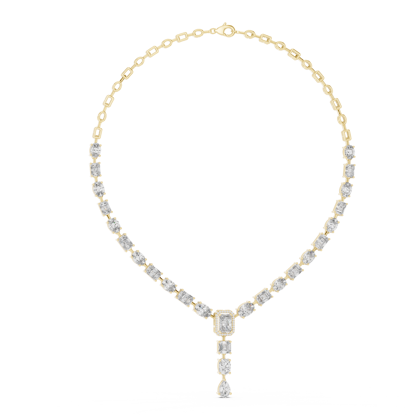 Gilded Majesty: Multi-Cut Diamond Drop Statement Necklace in Yellow Gold