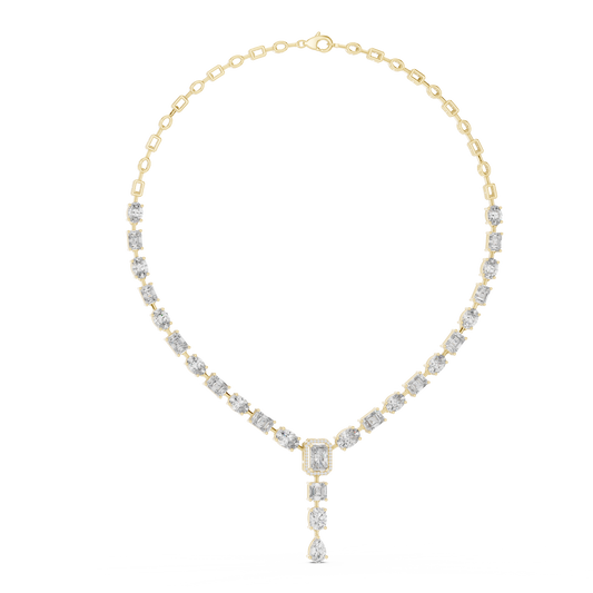 Gilded Majesty: Multi-Cut Diamond Drop Statement Necklace in Yellow Gold