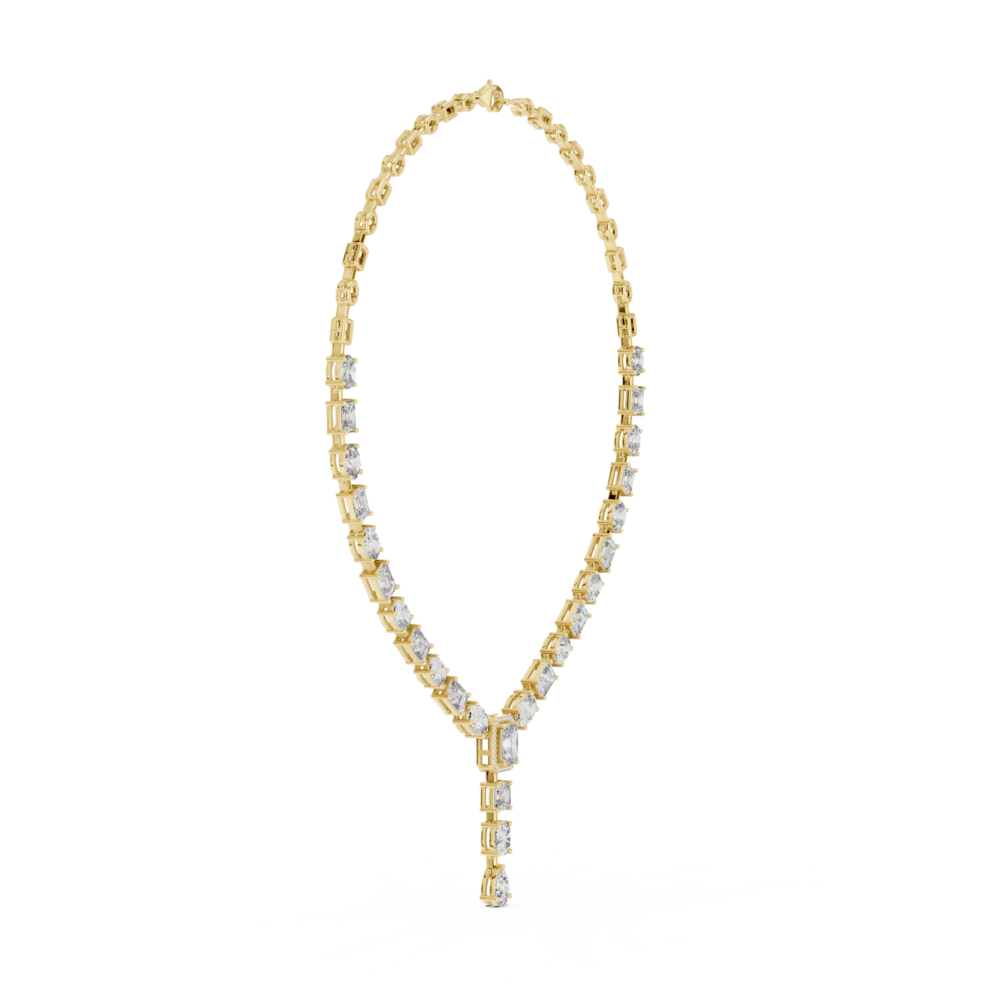 Gilded Majesty: Multi-Cut Diamond Drop Statement Necklace in Yellow Gold