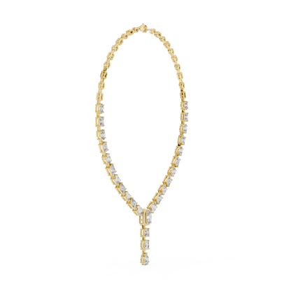 Gilded Majesty: Multi-Cut Diamond Drop Statement Necklace in Yellow Gold